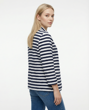 Blazer in jersey goffrato a righe – Navy/Avorio