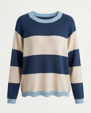 Maglia a righe con bordo ondulato – Blu/Crema