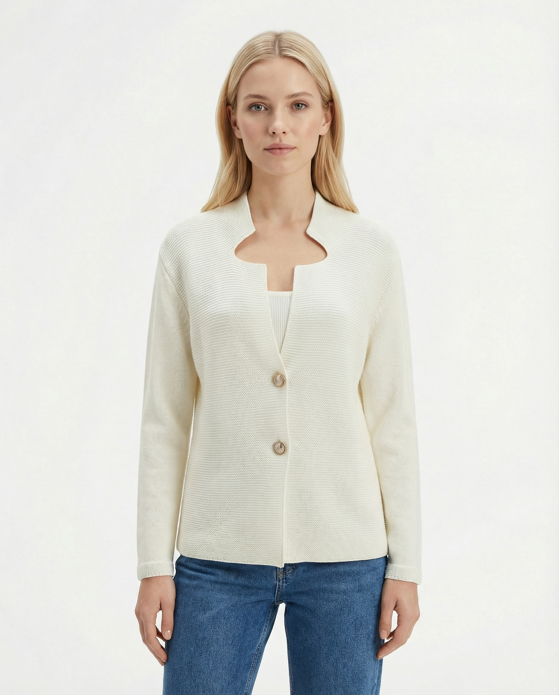 Cardigan punto riso con bottoni Ecru